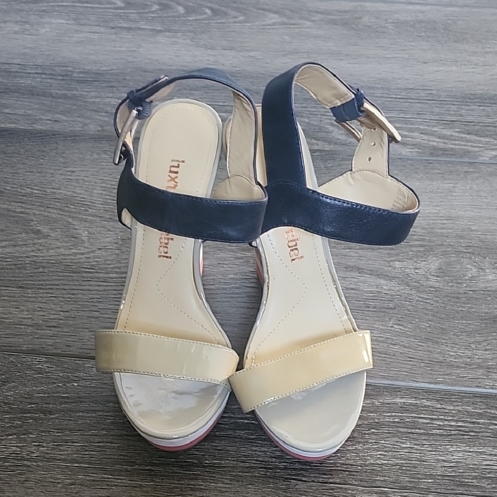 Luxury Rebel Navy and Beige Wedges